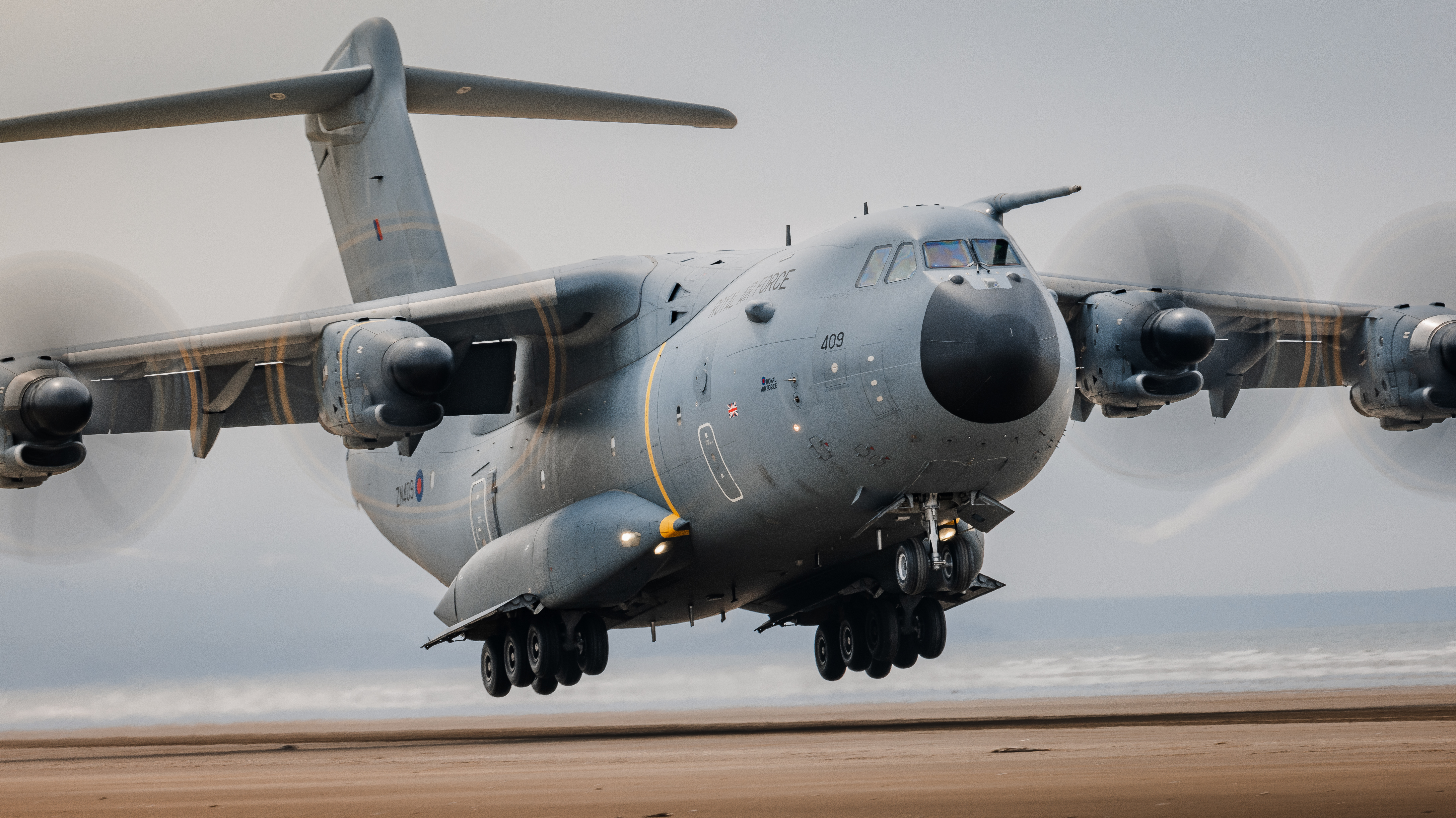 A400M landing on Pembrey Sands